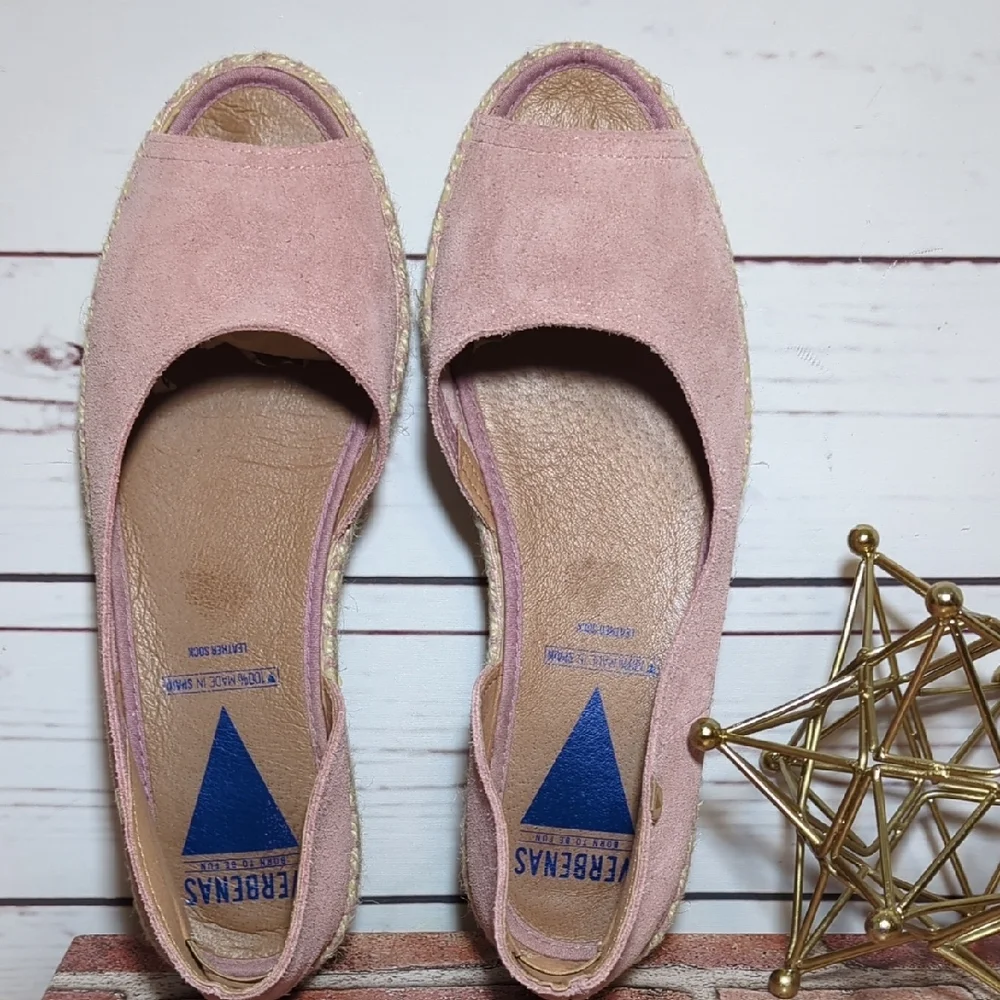 Verbenas Cruz Suede Blush Pink Flat Espadrille Sandal Made in Spain Women's 10.5